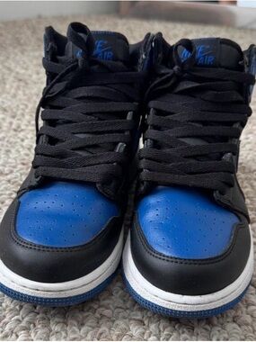 Jordans Black and Blue High-Top Sneakers - Youth Athletic Shoes